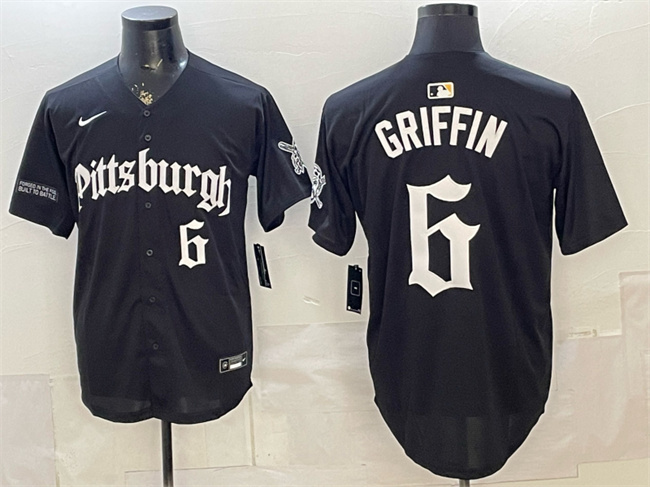 Men's Pittsburgh Pirates #6 Konnor Griffin Black 'Gothic Steel City Edition' Vapor Limited Stitched Baseball Jersey Men's Pittsburgh Pirates #6 Konnor Griffin Black 'Gothic Steel City Edition' Vapor Limited Stitched Baseball Jersey